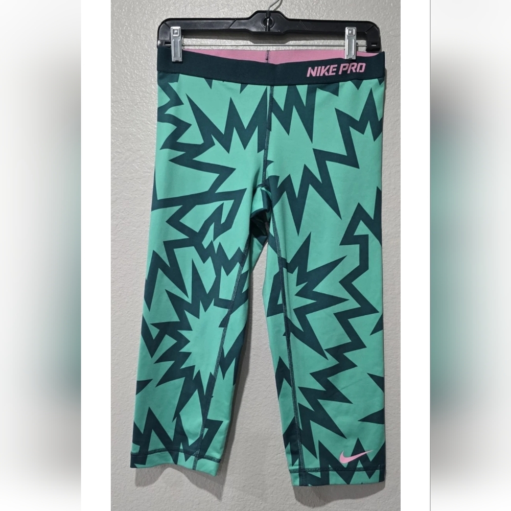 Nike Pro Dri-Fit Capri Leggings for Women Jade Green w/ Starbursts - Size Med